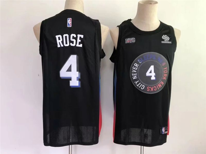 Men New York Knicks 4 Rose Black Game 2021 NBA Jersey